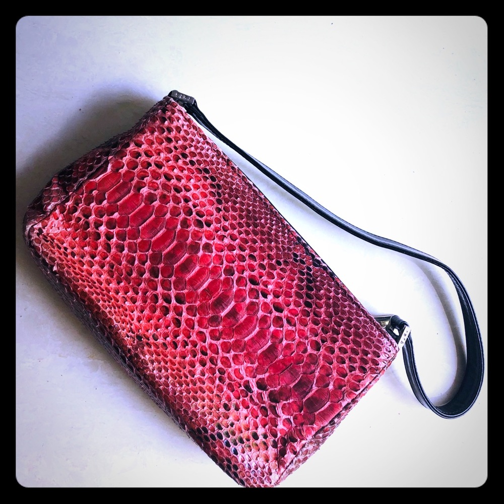 rafe red snakeskin purse leather handles Like New.